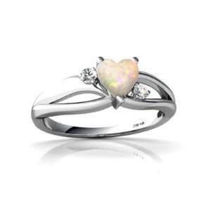  14K White Gold Heart Genuine Opal Ring Size 9 Jewelry