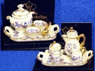 Sets Dollhouse Miniature Reutter Porcelain in Blue Onion Pattern 