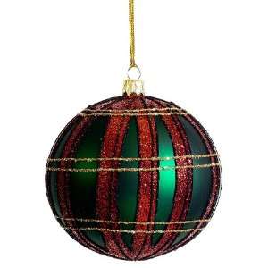  3.9 Glass Plaid Pattern Ball Ornament Red Green (Pack of 6 
