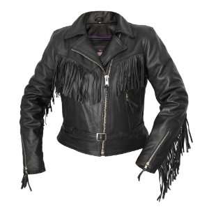   Interstate Leather Ladies Fringe Jacket (Black, X Small) Automotive