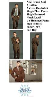 MENS BROWN 3 BUTTON SUIT   RETAIL 329.99      ALL SIZES 