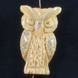 H30267 Carved ox bone owl pendant bead  