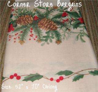 cHRISTMAS Pinecone FABRIC Tablecloth 52 x 70 Oblong Christmas 