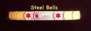 New Gold Diabetic Medical Alert 9mm Italian Charm Bracelet Free 