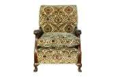 Queen Anne Revival Art Deco Carved Walnut Bergere Cane Armchair Chair 