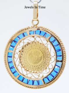 Gold Coin Pendant With Synthetic Sapphire  