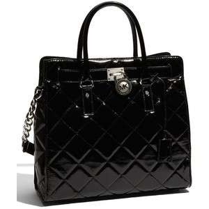 NEW MICHAEL KORS Quilted LARGE BLACK Patent Leather HAMILTON N/S TOTE 