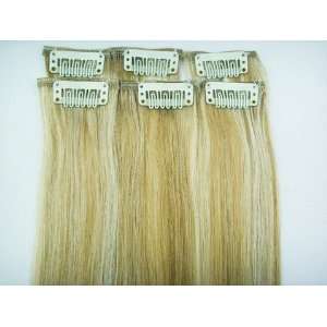   Brown Blonde Mix #12/613 Highlights Streaks Clip on in 100% Human Hair