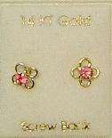 14k Gold/3mm Pink Flower Baby Ball Stud Earrings Free S  