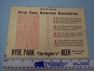 BN084 1939 Hyde Park Brewery St Louis Kegling Record  