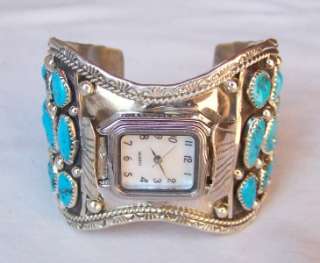 GORGEOUS~NAVAJO~DAISY BOWN~STERLING SILVER~KINGMAN TURQUOISE~WATCH 