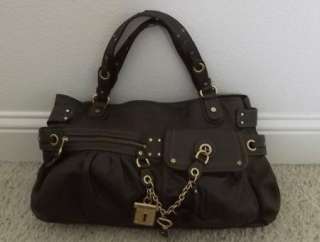 JUICY COUTURE BROWN LEATHER LARGE SATCHEL BAG PURSE W/ LOCK & KEY 