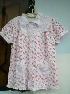 pretty white cotton red and pink rose baby sissy dress l size sweet 