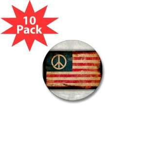  Mini Button (10 Pack) Worn US Flag Peace Symbol 