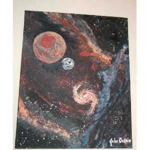   SPACE MODERN ART PAINTING ENTITLED AND A SPIRAL GALAXY MAKES THREE
