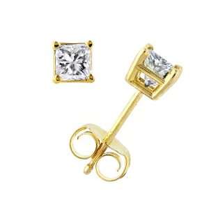 Certified 14k Yellow Gold Princess Cut Diamond Stud Earrings (1 1/2 