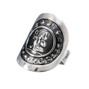 Mens or Womens Mayan Calendar Curved Ring Antiqued Sterling Silver 
