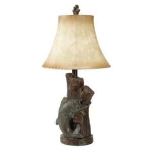 New CBK TABLE LAMP EA 1 JUMPING FISHRND TPR BELL FAUX ANTIQUE LEATHER 