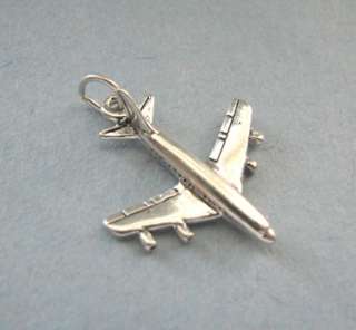 Sterling Silver 3D Solid Jet Airplane Pendant  