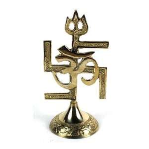  Om Swastik Trident Stand ~ Ritual Puja Item from India 