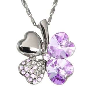  Swarovski Crystal Heart Shaped Four Leaf Clover Pendant Necklace 