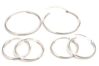 NEW 3 Pair Sterling Silver Hoop Earrings Select Size  