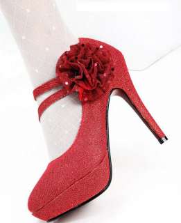 Wedding Party Ankle Lace Flower Belt Platform High Heel Shoes  