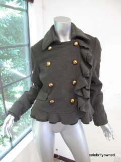 Sunner Gray Rufle Trim Gold Double Breasted Jacket S  