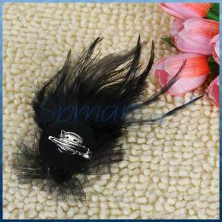   Feather Rhinestone Brooch Pin Hair Clip Black/Silver Jewelry NEW