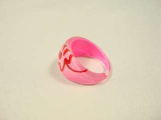 Set 4 Acrylic Glass Rings Pink White Green Heart Shape  