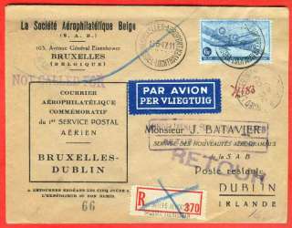   1st Flight Cover 17th June Brussels to Dublin Sabena Ireland First