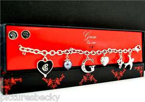 Guess Charm Bracelet G Logo Sud Ear Rings Gift Set Box  