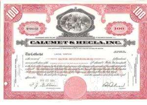 Calumet & Hecla,Inc.1960s 100 Shares Common Stock  