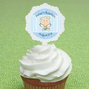  Angel Baby Boy   12 Cupcake Pick Toppers & 24 Personalized 