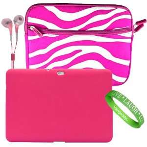 Bargain Bundle Pink and White Zebra Design Neoprene Sleeve for the 