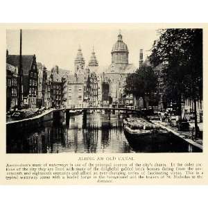  1928 Print St Nicholas Church Amsterdam Canal Bridge Boats 