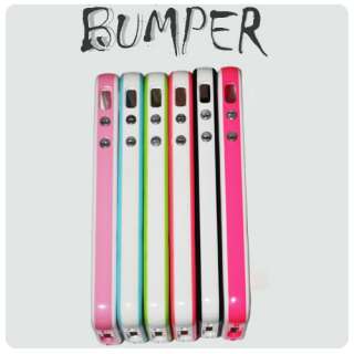 Pink White Bumper Case Cover with Metal Buttons For Apple iPhone 4 S 
