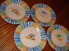   222 Fifth Beach Stripes 9 Round Assorted Salad Plates NEW Wall Decor