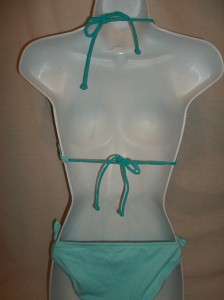 Victorias Secret Halter String Bikini Top Bottom Set Turquoise Sequin 
