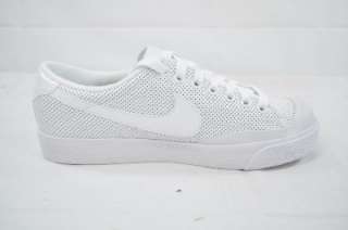 NIKE ALL COURT LOW LEATHER 407732 105 WHITE ON WHITE PERFORATED PERF 