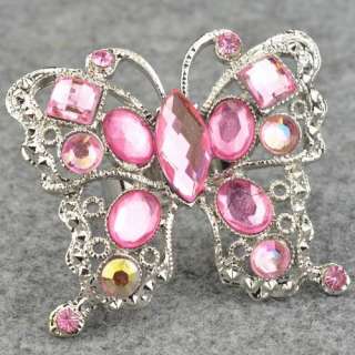 Pink High Quality Fancy Huge Butterfly 18k GP Adjustable Cocktail Ring 