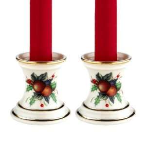  Lenox Holiday Tartan Candlestick Pair w/ Tapers Kitchen 