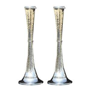 Silver Shabbat Candlesticks with Hammered Body and Pearl 