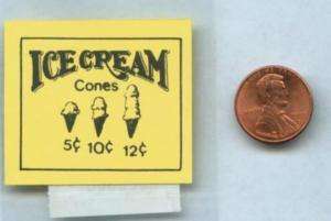 Miniature Dollhouse Ice Cream Cones Advertising Sign  