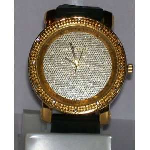   Mens Gold Plated Icey Face Hip Hop Streetwear Watch 