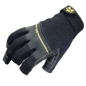 Black Work Pro Open Finger Mechaics Gloves With Leather Palm, Sweat 