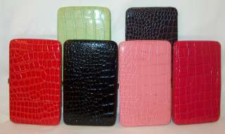Flat Frame Faux Patent Leather Croc Embossed Hard Case Clutch Wallet 
