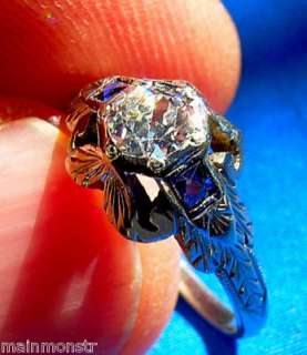 Genuine Antique Diamond Sapphire Engagement Ring Antique Deco 