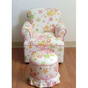  Kids/Childrens Pink Flower Prints Arm Chair With Ottoman 