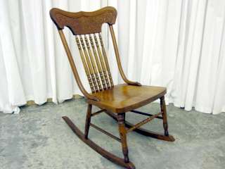   Rocking Chair with Pressed Back Spool Splat and Bent Wood Stiles
